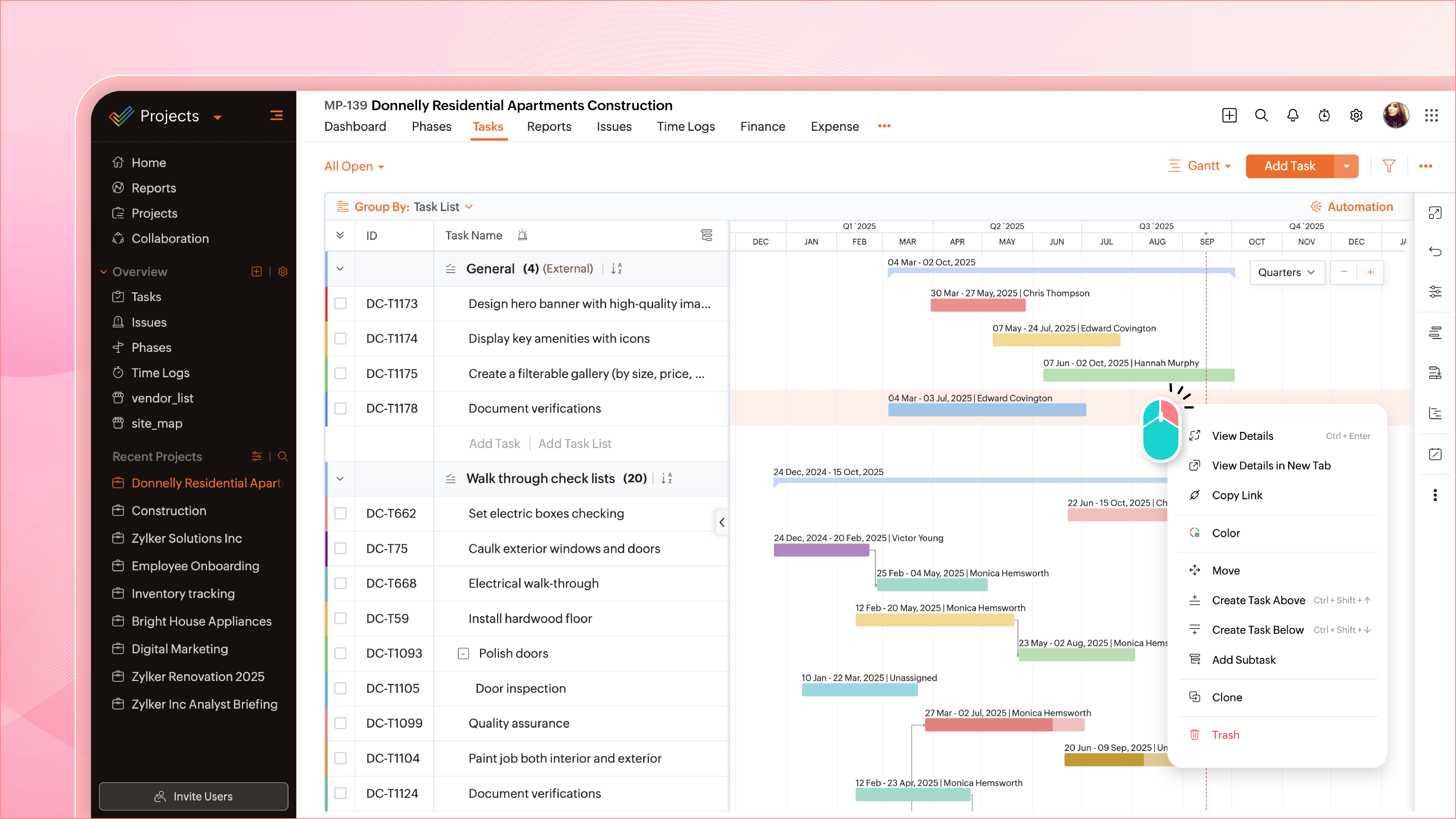 screenshot of Zoho Projects